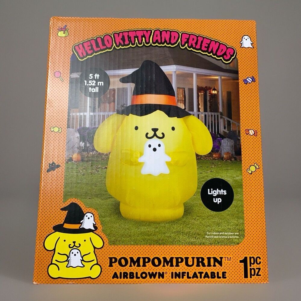 Gemmy Pompompurin Hello Kitty 5 Ft Halloween Inflatable Witch Ghost Light Up NEW
